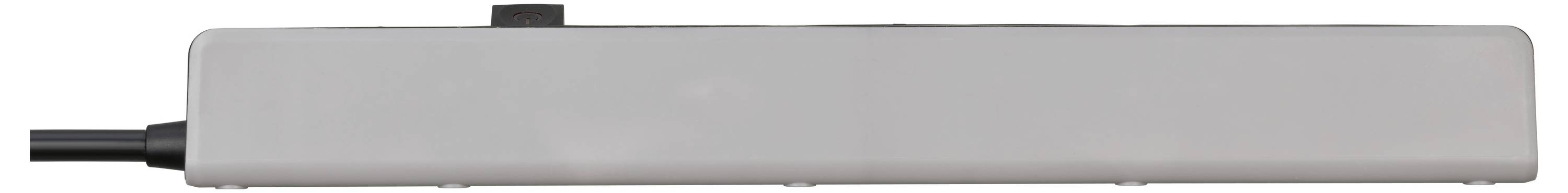 Gray rectangular electronic device with a black cable on the left and a small top tab, shown on a white background.