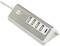 A silver and white USB hub with five ports, positioned on a desk. Suitable for charging multiple devices simultaneously.