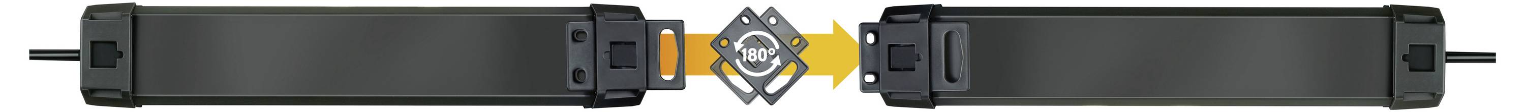 Illustration of two black rectangular connector modules facing each other, joined by orange arrows around a central coupling symbol.