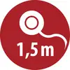 Red circular sign with a white magnifying-glass icon and the text '1,5m'.