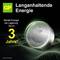 Battery advertisement with a green lightning symbol, silver battery, and text 'Maintains energy for up to 3 years of storage'.