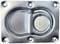 Metal handle on a rectangular plate with six screw holes, identifiable by its robust construction and silver surface.