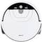 A white, round robotic vacuum cleaner by Medion with a central control button and LED indicators for mode and cleaning status.