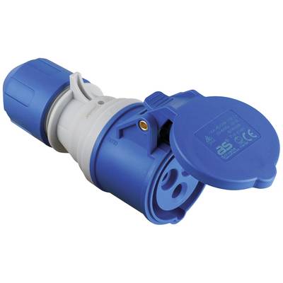 Blue electrical connector with hinged cover, used for industrial applications, identifiable by blue and white components.