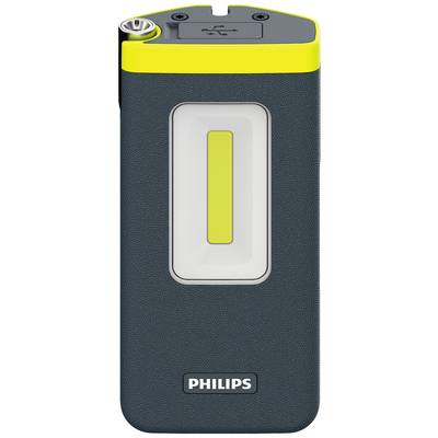 Portable Philips LED Work Light in Black and Yellow with USB Port on Top.