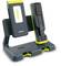 Two portable LED lamps in a holder. Grey and yellow design, 'Philips' brand. Suitable for charging and illumination.