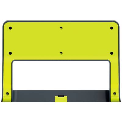 A yellow, rectangular metal piece with a protruding edge and several mounting holes, possibly part of a bracket or housing.