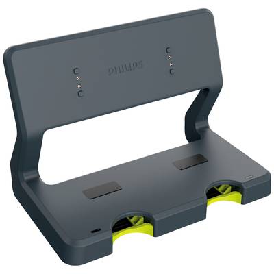 Philips docking station in dark blue with two charging slots and green accents, suitable for simultaneously charging multiple devices.