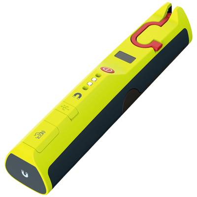 A yellow, electronic device with a USB port and security features; likely used for data transfer or charging.