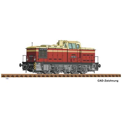 A red and yellow locomotive on rails, shown from the side. Text below: "CAD drawing"