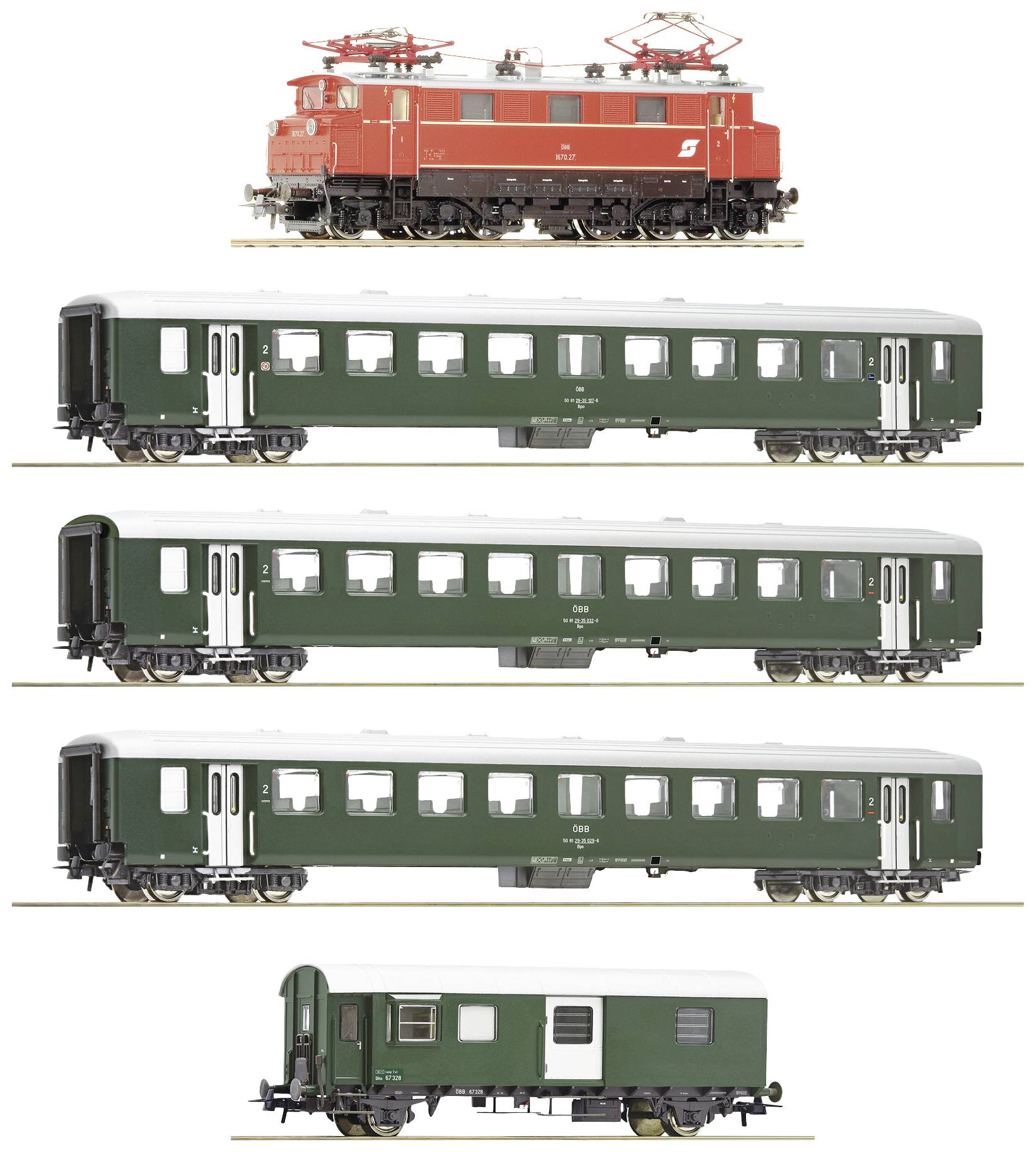Image of Roco 61494 H0 5er-Set E-Loc 1670.27 with passenger train of Austrian Federal Railways