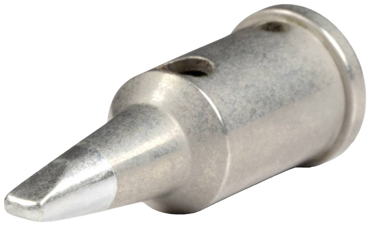 A metallic soldering tip with a conical shape, suitable for precision soldering of small electronic components.