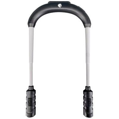 A black and white U-lock bicycle lock with robust, non-slip grips at the ends.