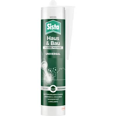 Sealant cartridge 'Sista Home & Building' in White for various materials, weatherproof and durable, suitable for indoor and outdoor use.