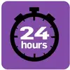 Stopwatch icon with '24 hours' text on a purple background.