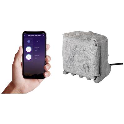 Image of Sygonix SY-5050592 Weatherproof power strip Grey incl. switch, Stone look, app-enabled