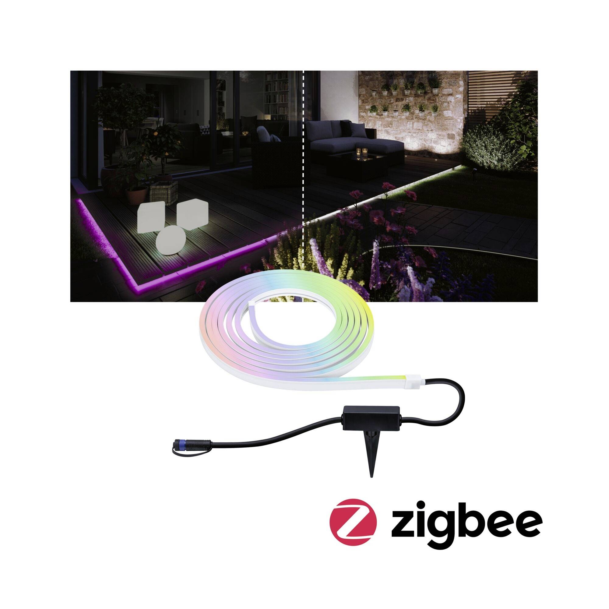 'Zigbee Smart LED Outdoor Lights, Illuminated Garden Path at Night. LED Strips with Changing Colours.'