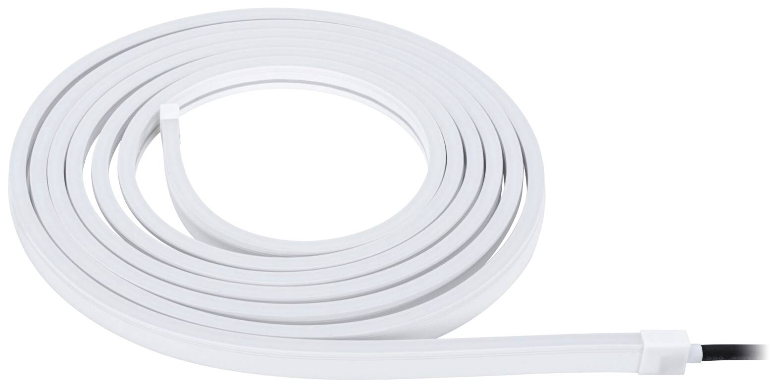 A white LED strip is coiled spirally, with a visible end cable for connection.