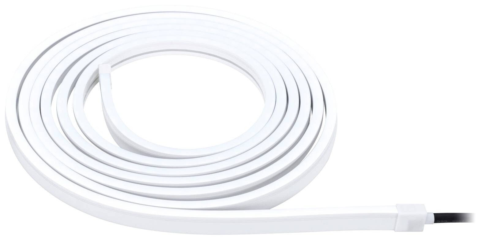 White, flat cable reel, slim design, compatible with USB devices, suitable for clean and simple connection solutions.