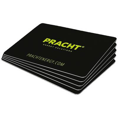 Black business card with yellow text reading 'PRACHT ENERGY SOLUTIONS' and 'PRACHTENERGY.COM'.