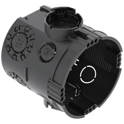 Black plastic junction box with side openings, suitable for flush-mounting electrical components.