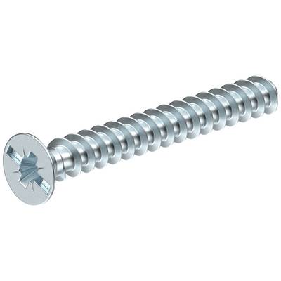A metal slotted screw. It has a uniform thread along the shaft.