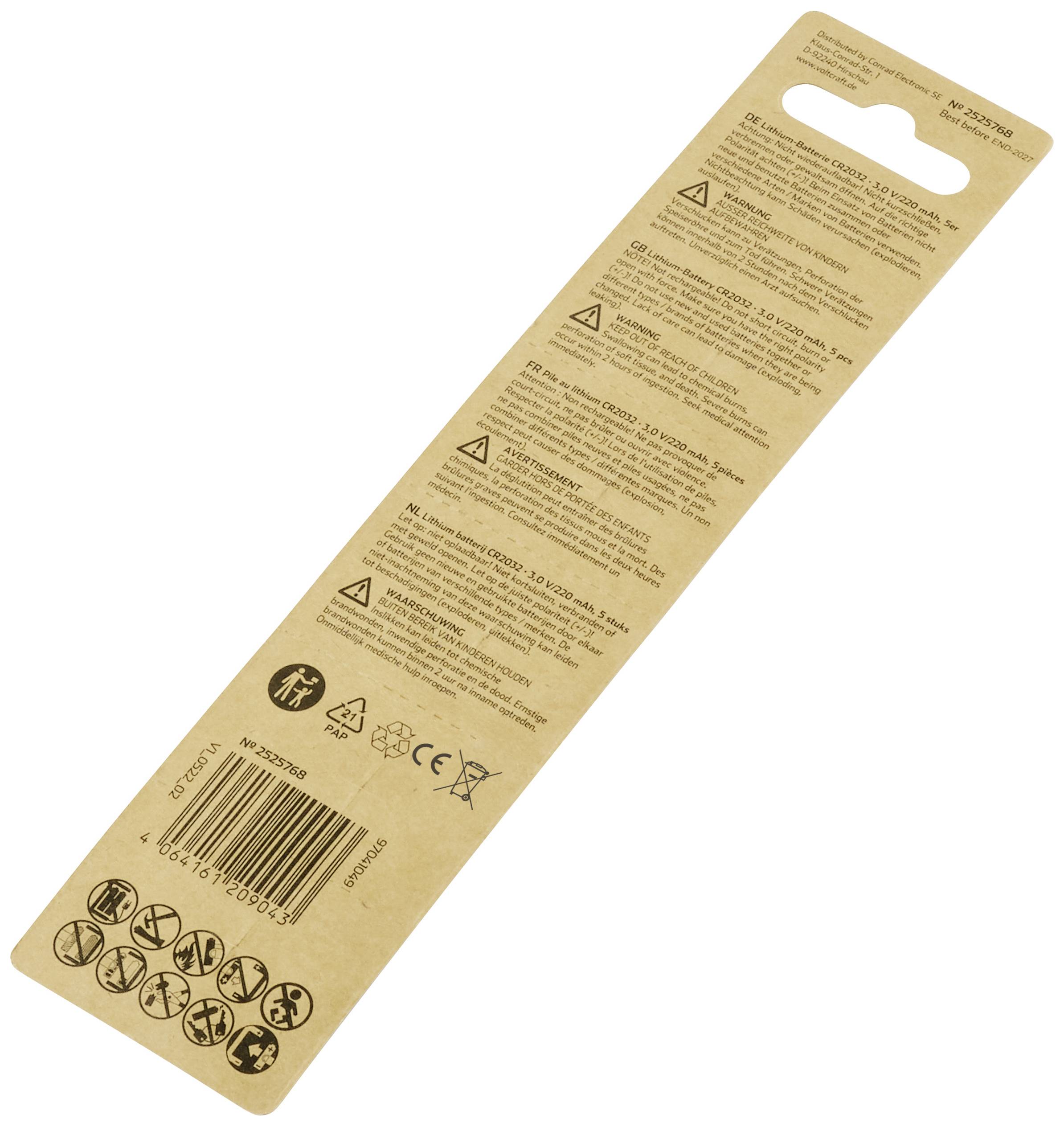 VOLTCRAFT Button cell CR 2032 3 V 5 pc(s) 220 mAh Lithium LM2032-4