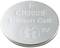 Silver lithium button cell with engraving 'CR2025 Lithium Cell 3V' and a symbol of an adult with a child.