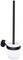 Black toilet brush with wall mount and white container, stylish and minimalist design, for hygienic cleaning.