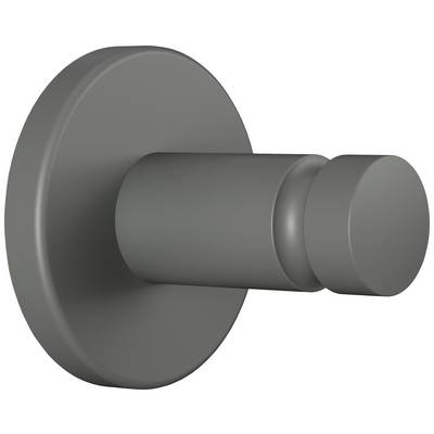 'Black wall hook with a round base and cylindrical pin, suitable for hanging objects.'