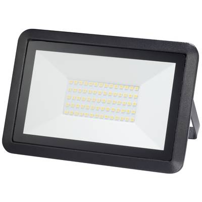 A rectangular LED projector with a black frame, flat and facing forward, displays many small illumination points on a white background.