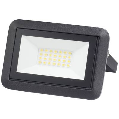 A rectangular LED floodlight with a black frame and multiple yellow LEDs in the centre. The floodlight is slightly angled backwards.