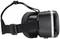Black VR headset with elastic strap, side view. Device for virtual reality experiences.