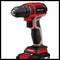 'Einhell cordless drill in red and grey, suitable for DIY tasks.'