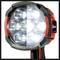 Strong torch with six bright LEDs, circular lamp head and robust red casing.