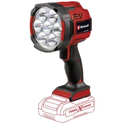 'Einhell Battery Lamp', red and black, with seven round lights at the front. Standing on a battery block base. Model for tradespeople's requirements.