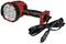 Red and black portable LED work light with multiple lamps and long cable. Suitable for connecting to a vehicle.
