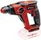 Cordless drill hammer in red with a black handle, brand logo, and switch. Optional battery representation below.