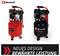 Two Einhell compressors, red and black, side by side; underneath the slogan 'NEW DESIGN PROVEN PERFORMANCE'.