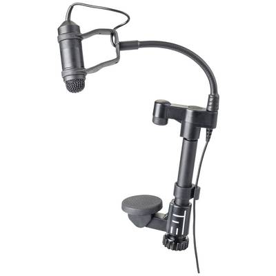 Black microphone with flexible gooseneck and desk clamp. Suitable for hands-free voice recording during presentations or podcasts.