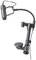 Black microphone with flexible gooseneck and desk clamp. Suitable for hands-free voice recording during presentations or podcasts.