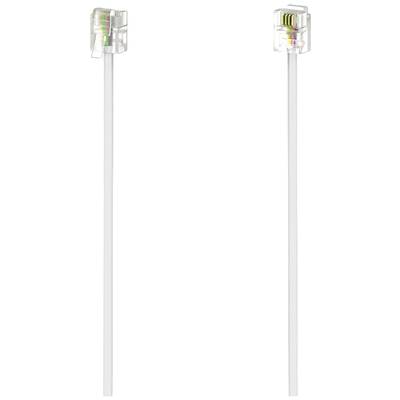 A white telephone cable with two transparent plugs at each end, suitable for connecting to telephone sockets.