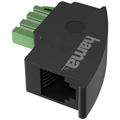 A black network cable adapter with a green plug, branded 'Hama', for connecting Ethernet cables.
