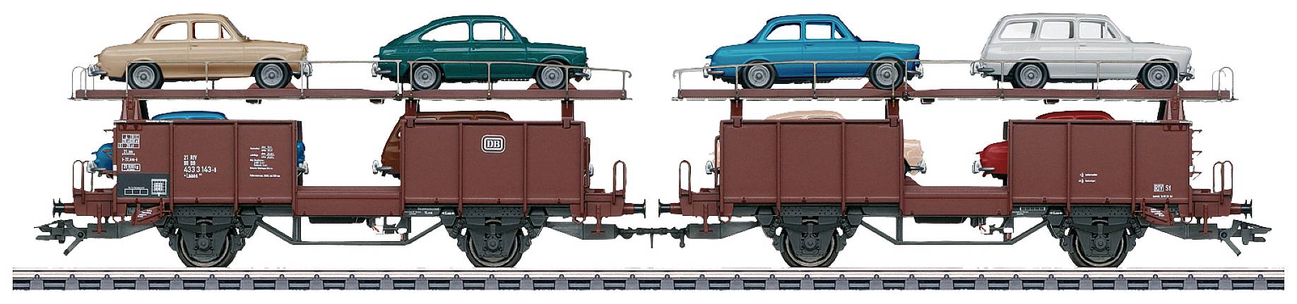 Image of Maerklin 46129 H0 Pair car transport wagon Laaes of DB VW model car load type 3 1500 and 1600