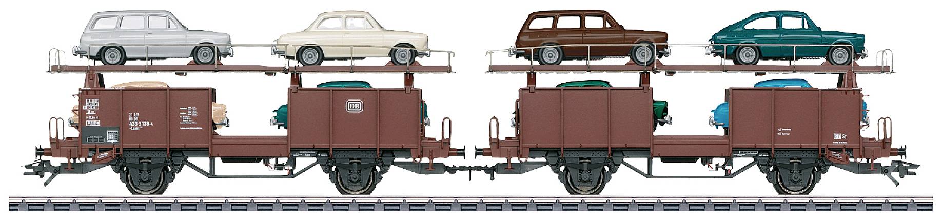 Image of Maerklin 46139 H0 Pair car transport wagon Laaes of DB VW model car load type 3 1500 and 1600