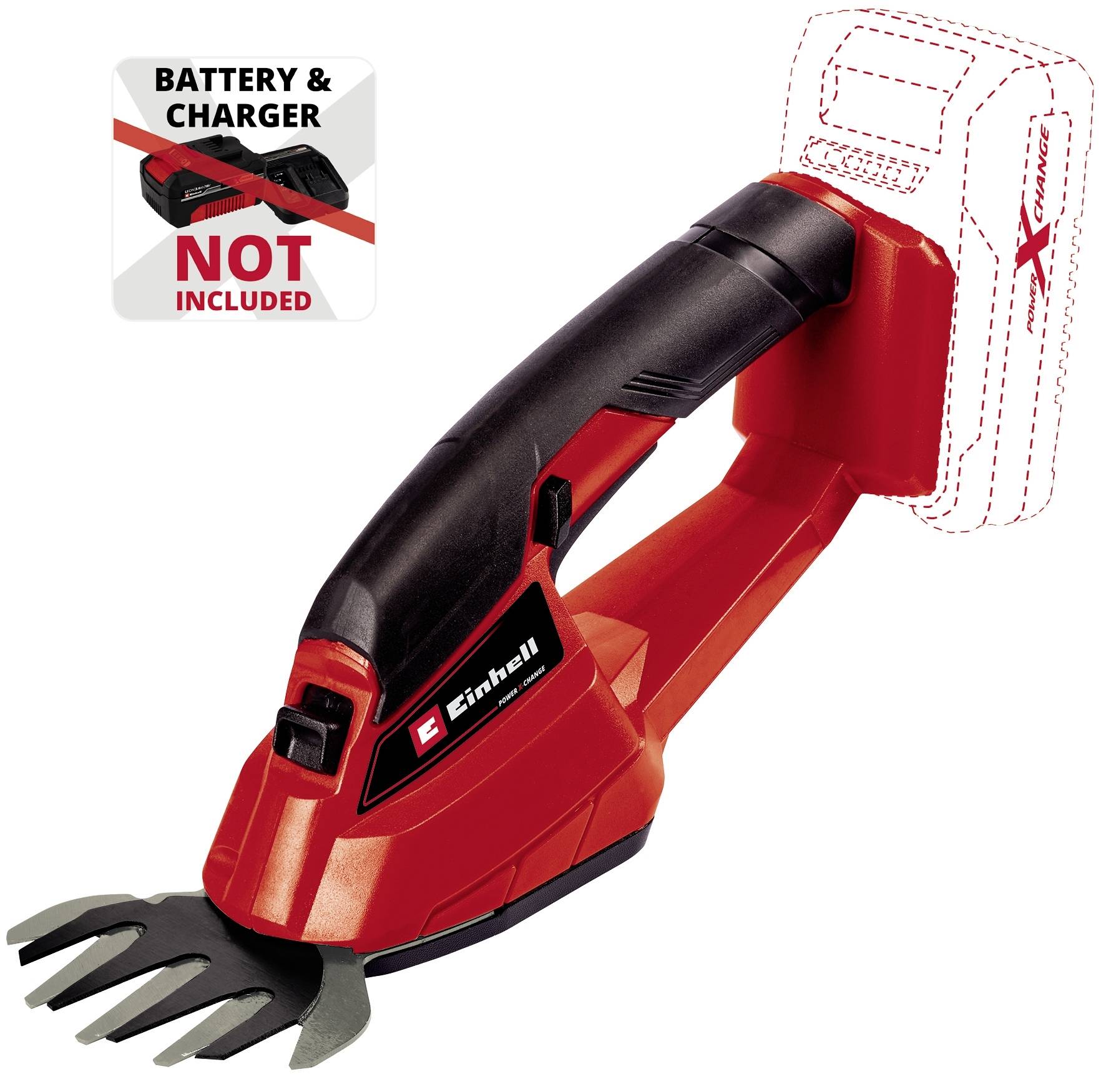 'Cordless screwdriver in red and black, without battery and charger, which are sold separately.'