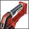A black and red handle of a tool, most likely a cordless drill. Battery connection is empty, battery is missing.