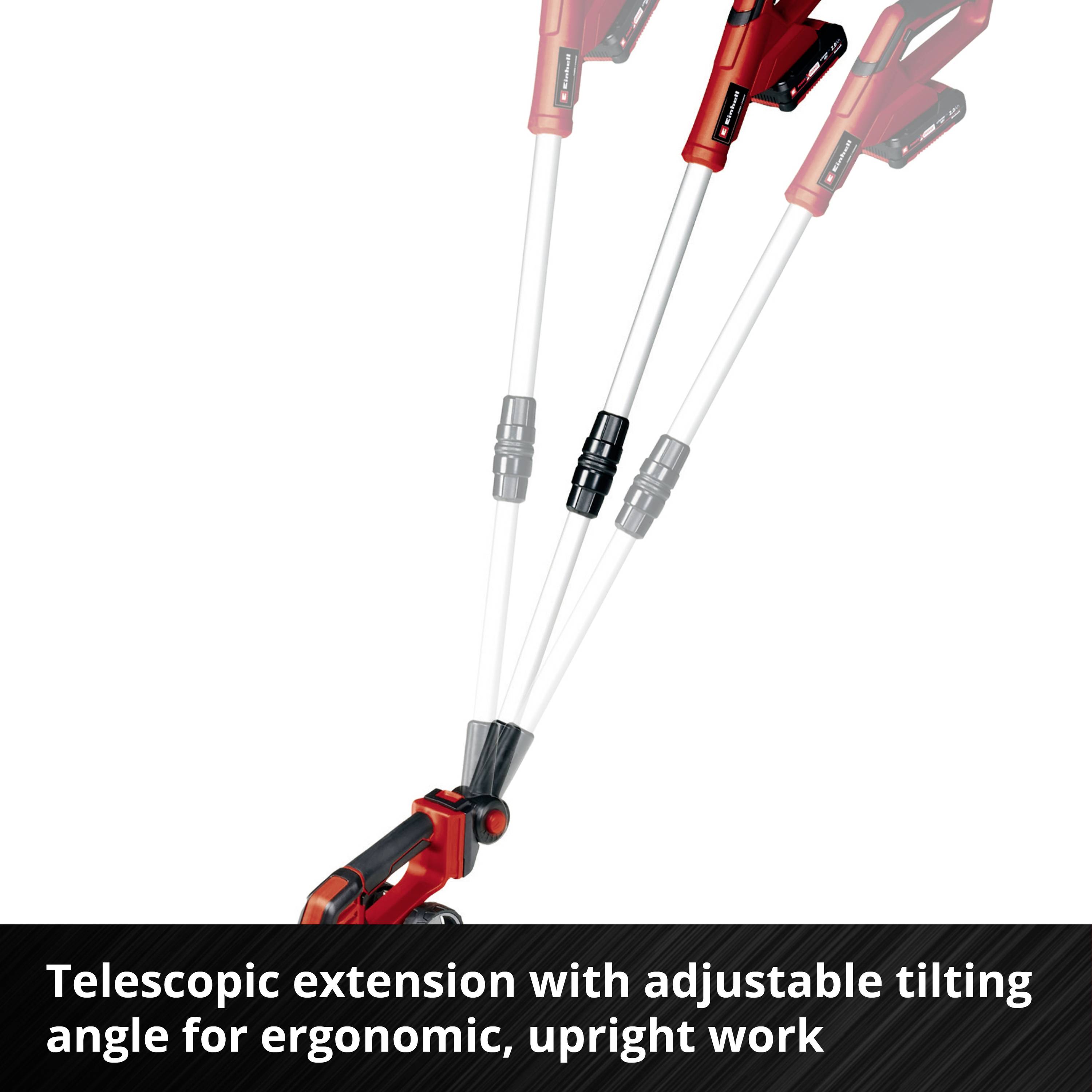 Telescope extension with adjustable tilt angle for ergonomic, upright working.