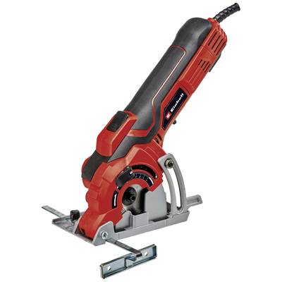 Rote Mini Circular Saw; compact, with visible blade and metal guide on the underside. Suitable for precise cuts.
