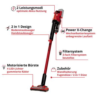 Cordless 2-in-1 Vacuum Cleaner with Interchangeable Battery: Floor and Handheld Vacuum, 2 Power Modes, 3-Stage Filter System, Motorised Brush and Accessories.